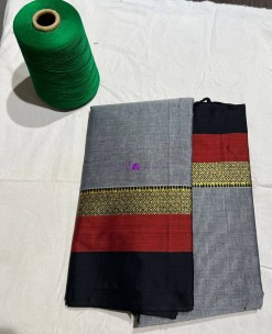 Grey narayanpet cotton sarees with multi colour border