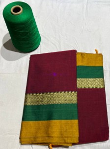 Maroon red narayanpet cotton sarees with multicolor border