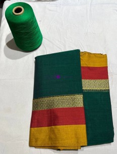 Dark green narayanpet cotton sarees with multicolor border