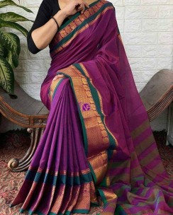 Purple with green Narayanpet cotton sarees