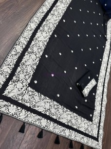 Black pure georgette parsi embroidery sarees