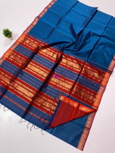 Blue Maheshwari small jari border sarees