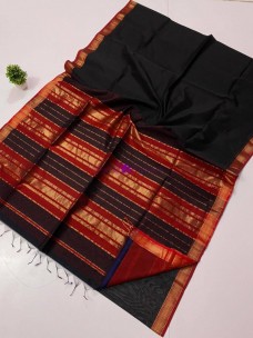 Black Maheshwari small jari border sarees