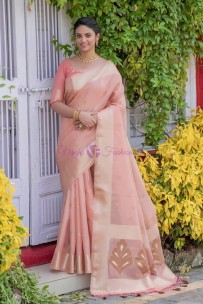 Pink tissue linen sarees with zari border