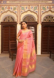 Pink tissue linen weaving sarees