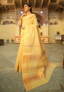 Yellow tissue linen weaving sarees