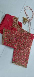 Brick red aari floral maggam work blouse