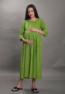 Dark green cotton maternity kurtis