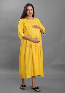 Yellow cotton printed maternity kurtis
