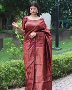 Maroon red Banarasi soft silk sarees