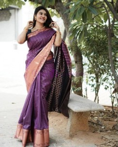 Dark purple Banarasi soft silk sarees