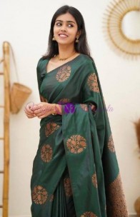Dark green Banarasi soft silk sarees