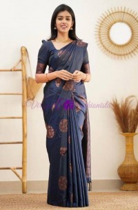 Navy blue Banarasi soft silk sarees