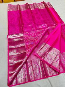 Dark pink pure kanchipuram bridal silk saree