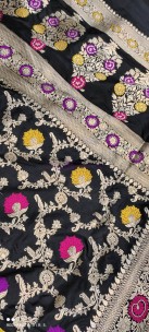 Black pure Banarasi silk tilphi Meena work sarees