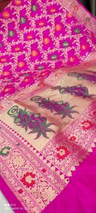 Dark pink pure Banarasi silk tilphi Meena work sarees