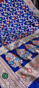 Dark blue pure Banarasi silk tilphi Meena work sarees