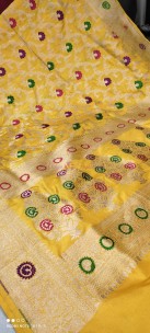 Yellow Banarasi silk tilphi Meena work sarees