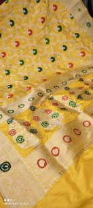 Yellow pure Banarasi silk tilphi Meena work sarees