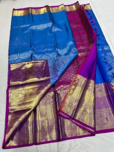 Dark blue with purple pure kanchipuram silk sarees