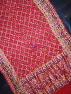 Red mix pink Banarasi khaddi Georgette bandhani sarees