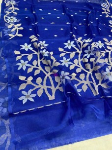 Royal blue pure Tantuja muslin sarees