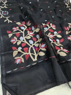 Black handloom Tantuja muslin jamdani sarees