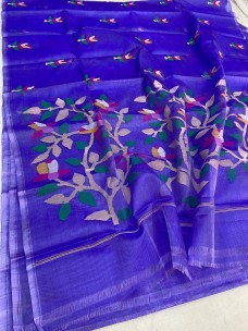 Dark blue tantuja muslin jamdani sarees