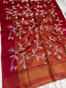 Red Tissue Muslin sarees