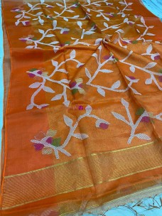 Orange Tissue Muslin sarees