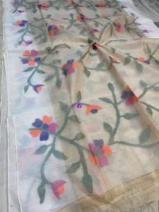 Cream Tissue Muslin sarees