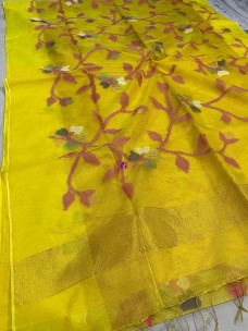 Dark yellow tissue muslin sarees