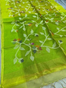 Lime green Tissue Muslin sarees