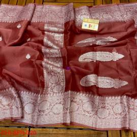 Reddish brown pure banarasi chiffon sarees
