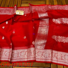 Red pure handloom banarasi chiffon sarees