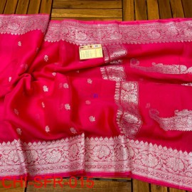 Red mix pink pure banarasi chiffon sarees