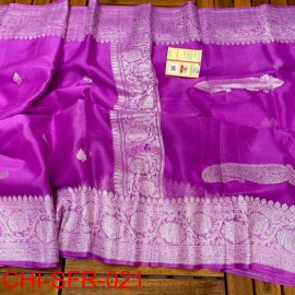 Fuschia pink pure banarasi chiffon sarees