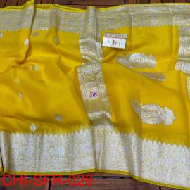 Yellow pure banarasi chiffon sarees