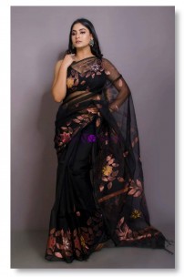 Black pure handloom muslin jamdani sarees