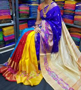 Uppada multi colour sarees with pochampally border