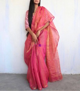 Pink tissue linen sarees