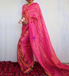 Dark pink pure tissue linen sarees
