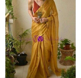 Yellowish gold Tissue linen sarees
