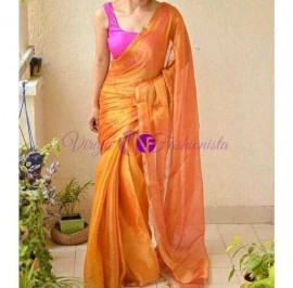 Orange linen tissue sarees