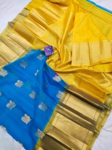 Sky blue pure kanchi kora silk sarees