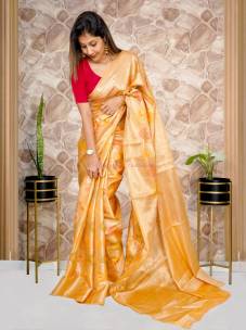 Orange Banarasi silk sarees