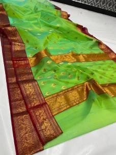 Green pure chanderi katan silk sarees