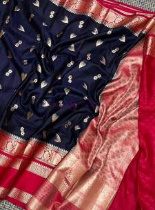 Navy blue with maroon Banarasi semi silk georgette sarees