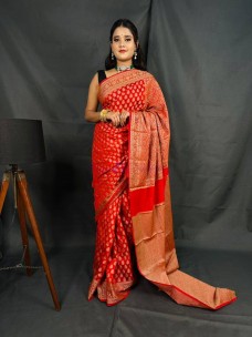 Red handloom semi Banarasi silk georgette sarees
