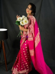 Dark pink handloom semi Banarasi georgette sarees